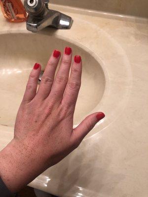 Out of line, red all over my nails