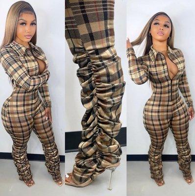 PLAID JUMPSUIT (BROWN/BLACK)