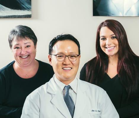 Dr. Park with his staff, Ellen and Kat