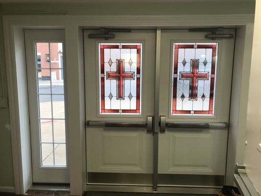 Entry doors plus specialty glass installed at this Church in Arlington, VA