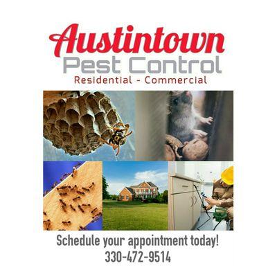 Austintown Pest Control offers residential and commercial pest control to Austintown,  Canfield, Boardman, Poland, North Jackson, Niles, etc