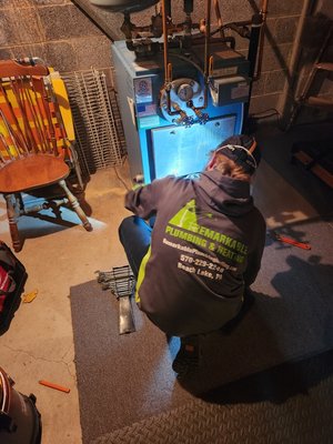 One of our technicians completing annual service on an oil boiler!