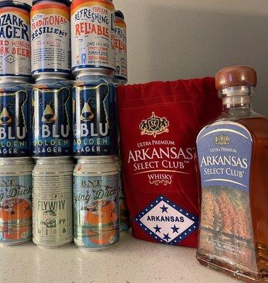 All Arkansas lager beer and bourbon