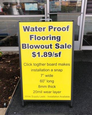 Great prices on Water Proof Flooring.  Lots of stock available for immediate installation.