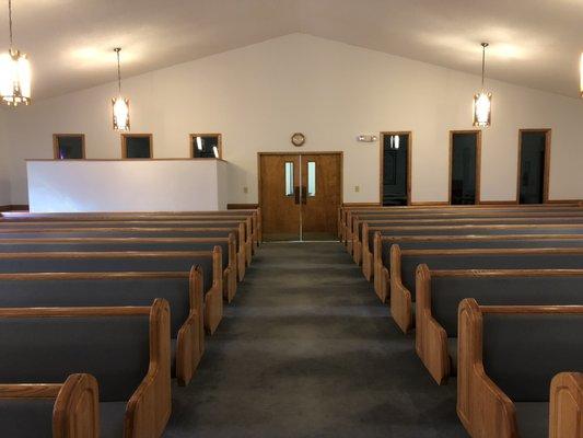 Added film to the glass inside this Church Sanctuary to add privacy from the Fellowship Hall