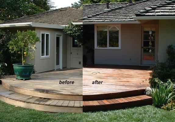 Deck before & after cleaning and sealing.