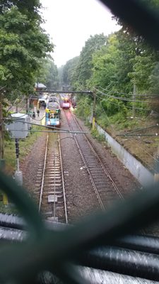 From the Walnut Street bridge, looking down at Newton Highlands station