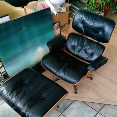 1960 herman miller eames lounge, leather repaired by hubleather.