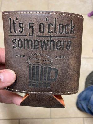 Custom laser engraved leather Koozie