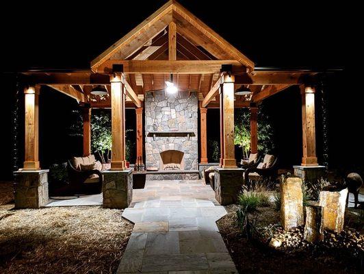 Beautiful outdoor room with fireplace