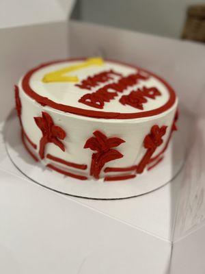 The wonderful staff delivered on this "In n Out" inspired cake for my kids birthdays .