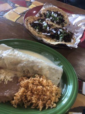 Steak burrito w/ rice and beans