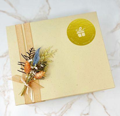 Gift box with dried floral bundle. Every gift arrives beautifully packaged!