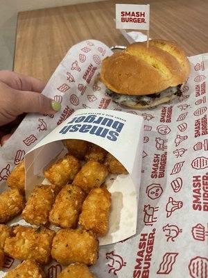 Small cheese burger and hash browns