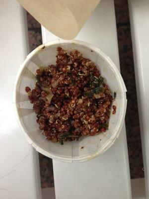 Quinoa Salad side (red quinoa, sautéed greens, caramelized onions). So yum I forgot to take a picture until I was half finished.