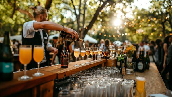 Celebrate outdoors with our festive mobile bar. Stylish setup and professional staff create a lively atmosphere.