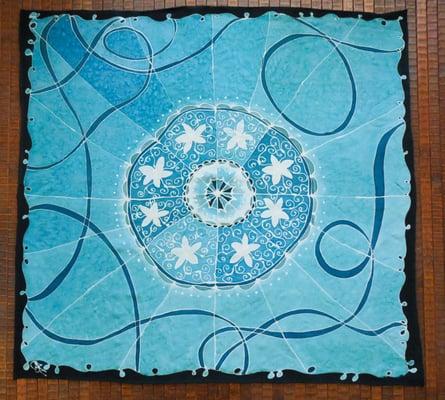 Hand painted silk scarf or altar cloth - flower mandala