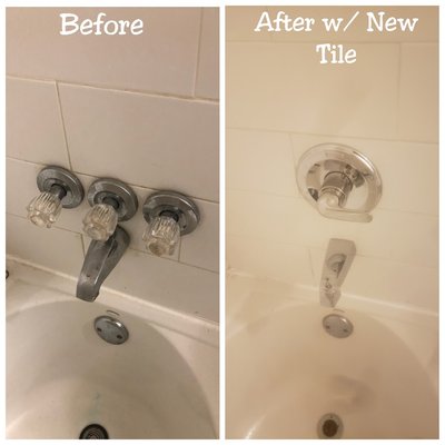 Tub/Faucet Conversion from Three handle to Single handle (without access panel). New Tile was added after completion of plumbing work!