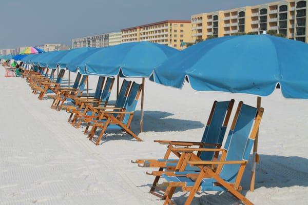 The chairs and umbrellas you can rent.