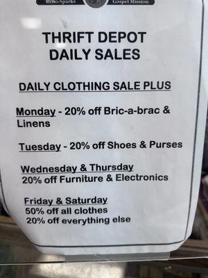 Daily sales! (Closed on Sundays)