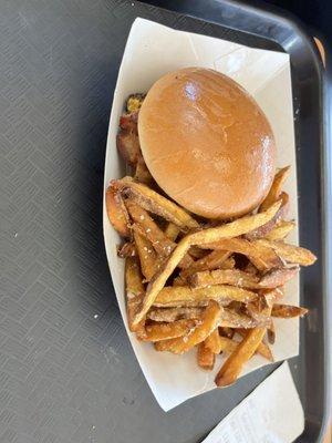 Bacon cheeseburger and fries