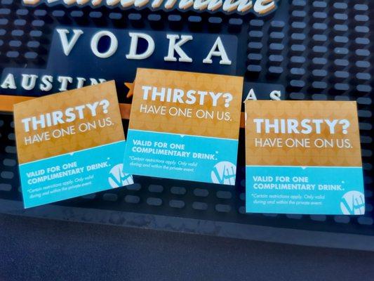 The infamous drink coupons. Uninspired drinks on offer.