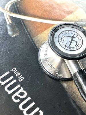 Engraved name on stethoscope