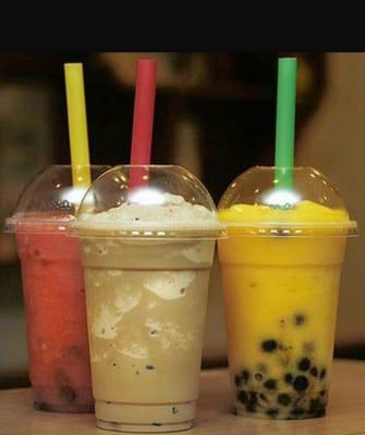 Boba aka Bubble tea....milk based drink with tapioca pearls and flavored ice choose from Honeydew, Mango, and Taro