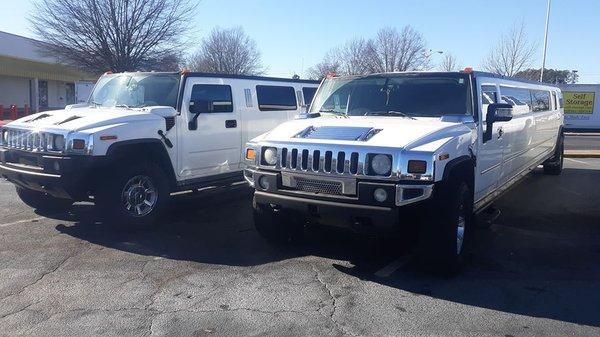 2 stretched Hummer Limos waiting for YOU! 919-659-Limo call now. we have excursions and partys buses too and Lincoln town cars!