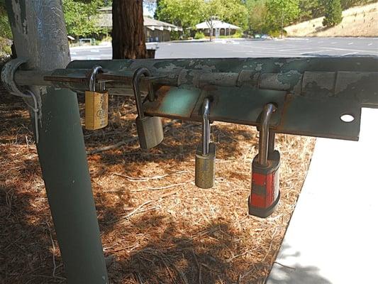 Front gate. Four padlocks. Those Unitarian Universalists don't mess around.