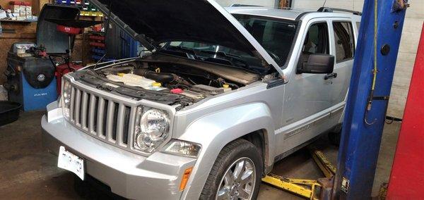 Jeep at our auto care center for routine maintenance with a multi point inspection.