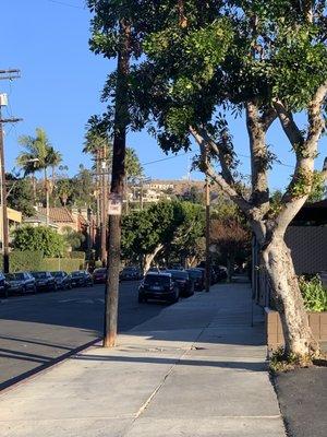 View of the Hollywood sign from outside the building