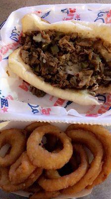 They have THE BEST Philly cheesesteaks. The onion rings are from bucko's in Mooresville lol