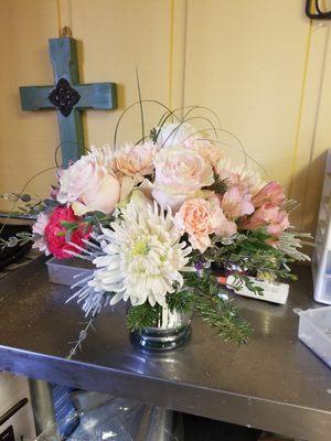 Pink themed floral arrangement