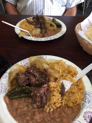 Lunch special carne asada or barbacoa rice & beans and handmade tortillas for $5.99