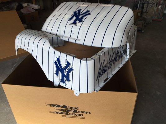 Custom painted New York Yankees golf cart body by Liquid Lenny's Customs