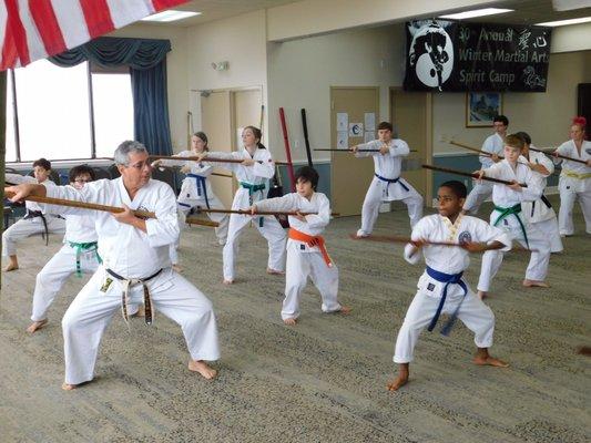 Kobudo training is an extension of the Karate training.  The more you practice with the Bo the better your Karate will be.