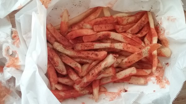 Fries w/hot sauce, salt & pepper. Comes w/every wing meal.