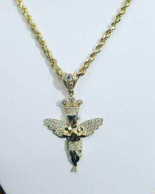 14 karat baby Angel with rope chain