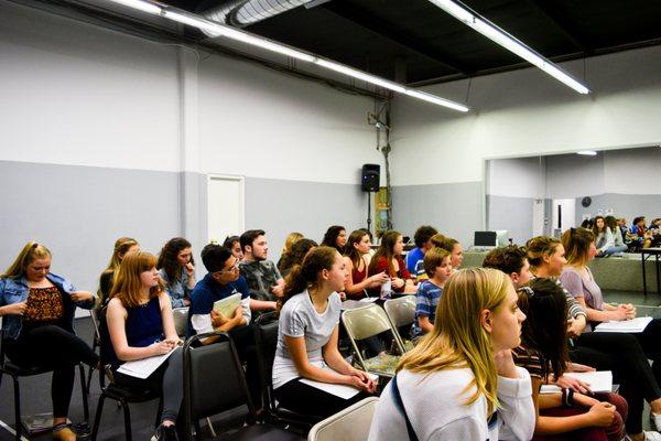 Students learning audition techniques at our Freaky Friday Audition Intensive.