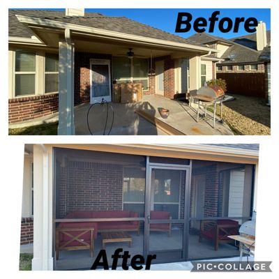 Before and after patio screen enclosure.