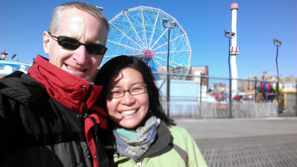 In front of the famous Wonder Wheel!