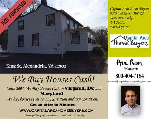 We Recently Purchased Property in King-St,-Alexandria,-VA-22302
  Contact us to sell your house for cash. Call Now: 800-404-7184