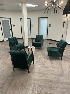 Lounge area for clients while waiting to get cut.