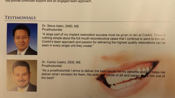 Testimonies from Prosthodontists