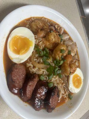 Shrimp and sausage ramen