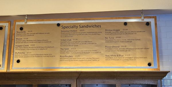 Sandwich menu