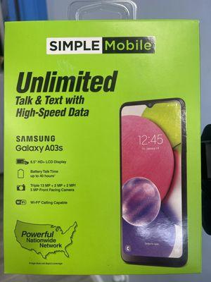 A free Samsung A03s with a unlimited talk and text with high speed data