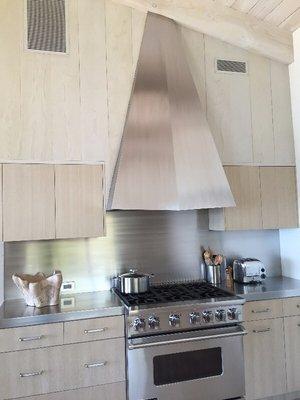 Custom stainless steel hood with burnished finish