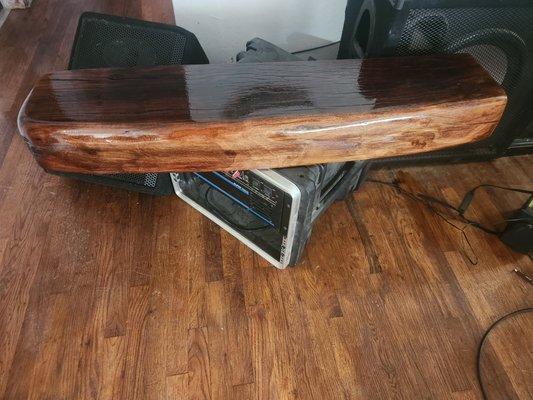 Finished product.. Black walnut mantle carved out if a big chunk of  wood